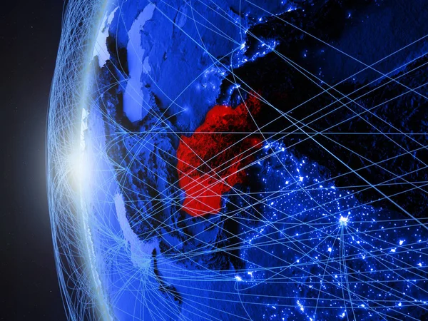 国際的なネットワークを持つ地球の青いデジタル モデル上の領域からアフガニスタン 青いデジタル通信や旅行のコンセプトです イラスト Nasa から提供されたこのイメージの要素 — ストック写真