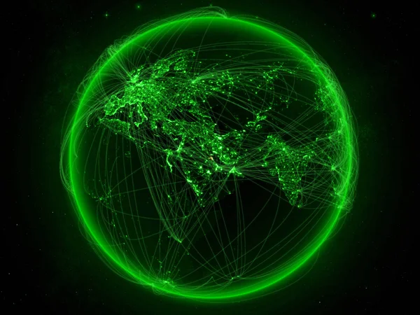 Kuwait Espaço Planeta Terra Com Rede Verde Representando Comunicação Internacional — Fotografia de Stock