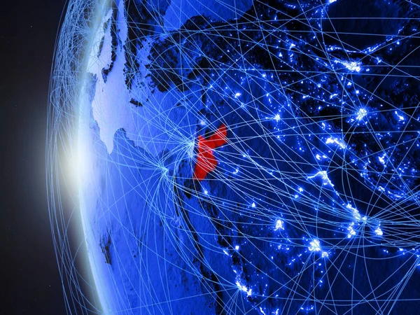 国際的なネットワークを持つ地球の青いデジタル モデル上の領域からヨルダン 青いデジタル通信や旅行のコンセプトです イラスト Nasa から提供されたこのイメージの要素 — ストック写真