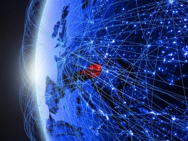 Österrike Från Rymden Blå Digital Modell Jorden Med Internationella Nätverk — Stockfoto