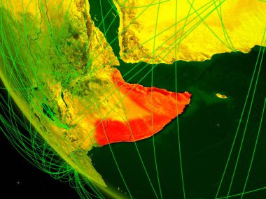 Somali dijital Planet Earth ağ ile uzaydan. Uluslararası iletişim, teknoloji ve seyahat kavramı. 3D çizim. Nasa tarafından döşenmiş bu görüntü unsurları.