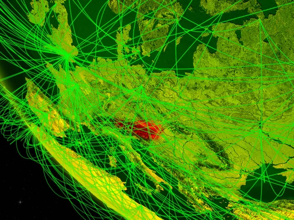 Austria Sul Pianeta Digitale Terra Dallo Spazio Con Rete Concetto — Foto Stock