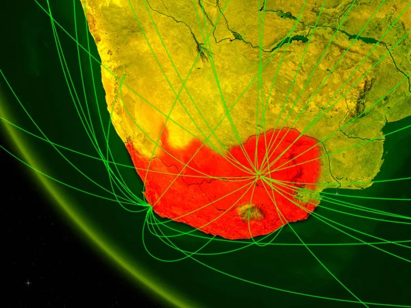 South Africa on digital planet Earth from space with network. Concept of international communication, technology and travel. 3D illustration. Elements of this image furnished by NASA.