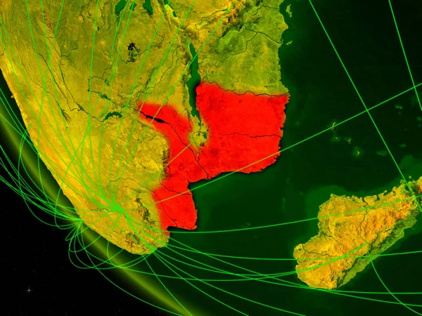 莫桑比克在数字行星地球上从太空与网络 国际通信 技术和旅行的概念 美国宇航局提供的这张图片的元素 — 图库照片