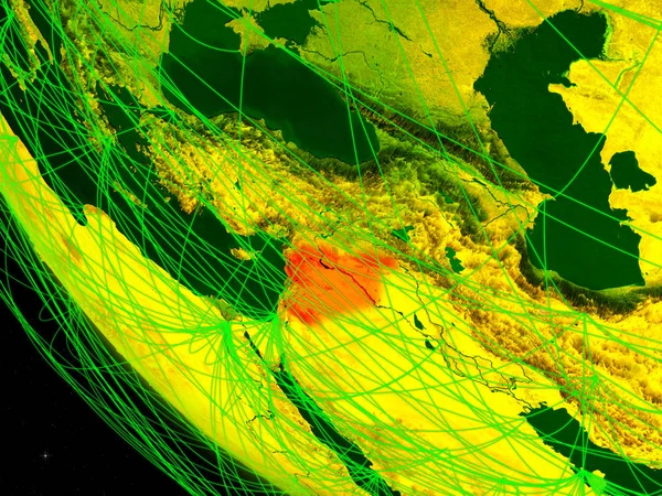 Syria on digital planet Earth from space with network. Concept of international communication, technology and travel. 3D illustration. Elements of this image furnished by NASA.