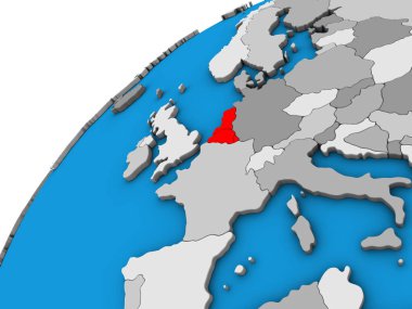 Benelux Union 3D Dünya 'da. 3B illüstrasyon.