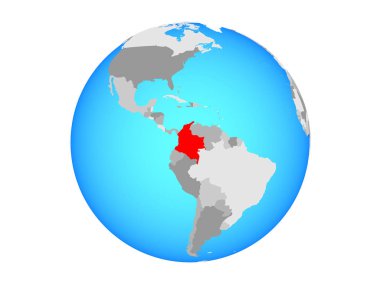 Kolombiya mavi siyasi dünya üzerinde. 3d illüstrasyon izole beyaz arka plan üzerinde.