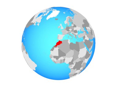 Fas mavi siyasi dünya üzerinde. 3d illüstrasyon izole beyaz arka plan üzerinde.