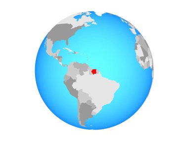 Surinam mavi siyasi dünya üzerinde. 3d illüstrasyon izole beyaz arka plan üzerinde.