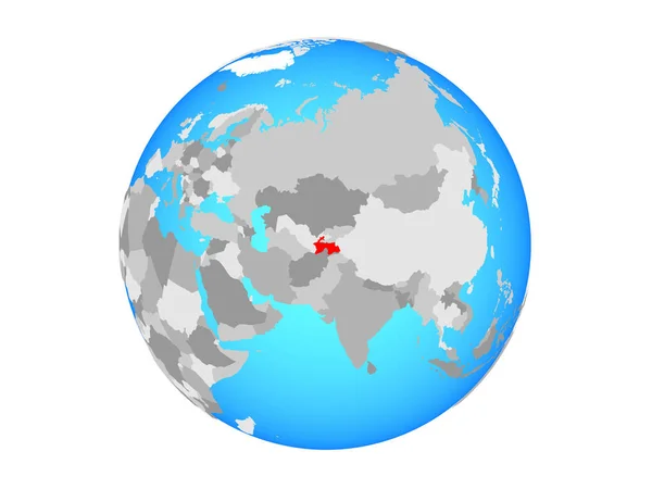 塔吉克斯坦在蓝色政治地球上 例证查出在白色背景 — 图库照片