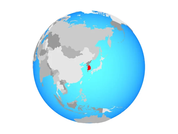Korea Południowa Niebieski Globus Polityczny Ilustracja Białym Tle — Zdjęcie stockowe