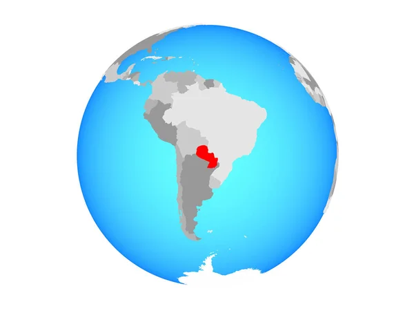 Paraguay Auf Blauem Politischen Globus Illustration Isoliert Auf Weißem Hintergrund — Stockfoto