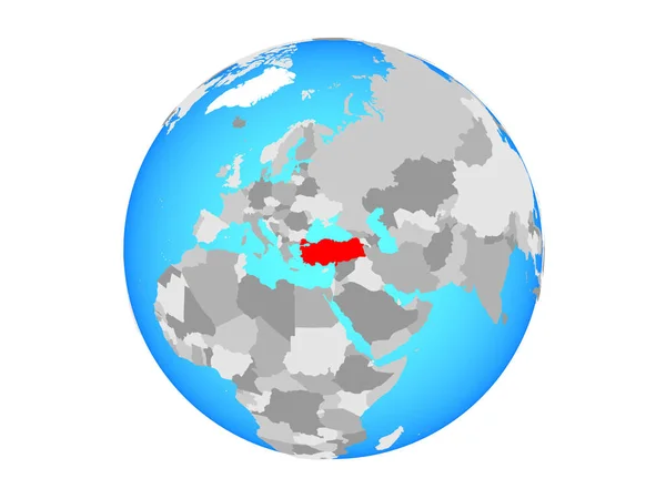 Туреччина Синій Політичних Земної Кулі Ілюстрація Ізольовані Білому Тлі — стокове фото