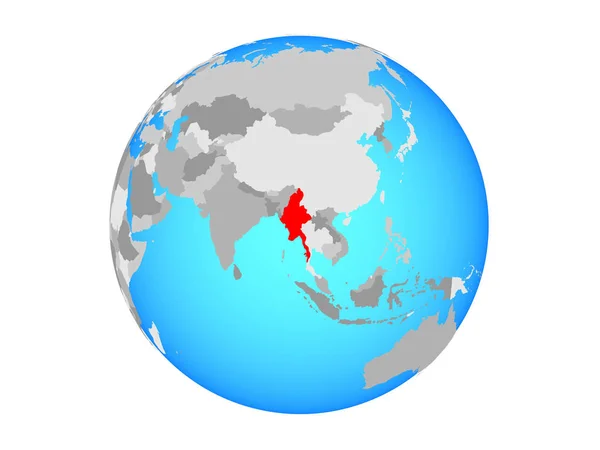 Myanmar Mavi Siyasi Dünya Üzerinde Illüstrasyon Izole Beyaz Arka Plan — Stok fotoğraf