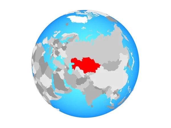 哈萨克斯坦在蓝色政治地球上 例证查出在白色背景 — 图库照片