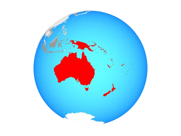 Australien Auf Blauem Politischen Globus Illustration Isoliert Auf Weißem Hintergrund — Stockfoto