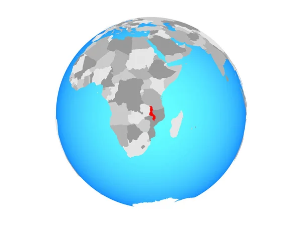 Malawi Auf Blauem Politischen Globus Illustration Isoliert Auf Weißem Hintergrund — Stockfoto