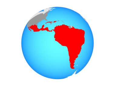 Latin Amerika mavi siyasi dünya üzerinde. 3d illüstrasyon izole beyaz arka plan üzerinde.