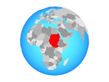 Sudan mavi siyasi dünya üzerinde. 3d illüstrasyon izole beyaz arka plan üzerinde.