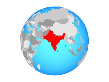 Britanya Hindistanı mavi siyasi dünya üzerinde. 3d illüstrasyon izole beyaz arka plan üzerinde.