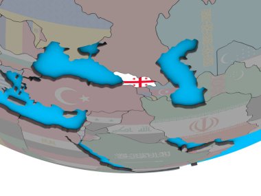 Gürcistan ile basit siyasi 3d dünya üzerinde katıştırılmış ulusal bayrak. 3D çizim.