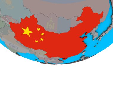 Çin ile basit siyasi 3d dünya üzerinde katıştırılmış ulusal bayrak. 3D çizim.