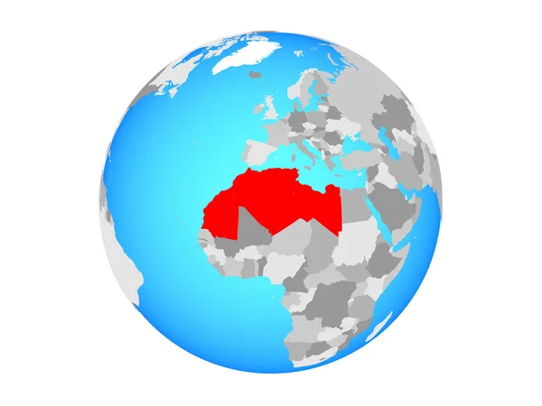 Maghreb Regio Blauwe Politieke Wereldbol Illustratie Geïsoleerd Witte Achtergrond — Stockfoto