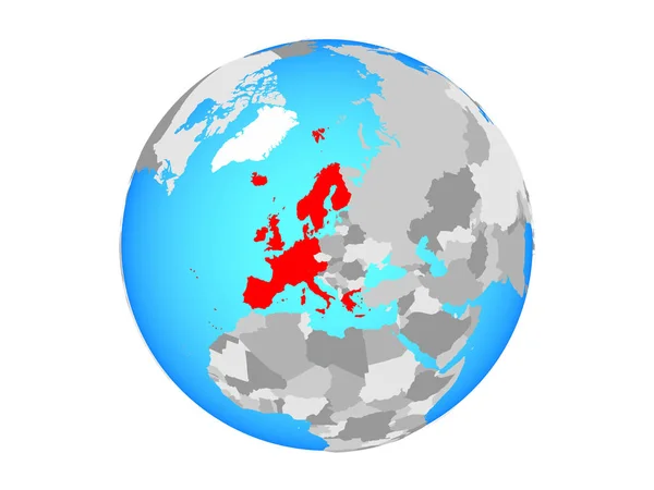 Europy Zachodniej Niebieski Globus Polityczny Ilustracja Białym Tle — Zdjęcie stockowe