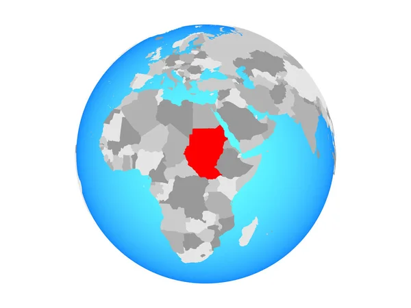 苏丹在蓝色政治地球上 例证查出在白色背景 — 图库照片