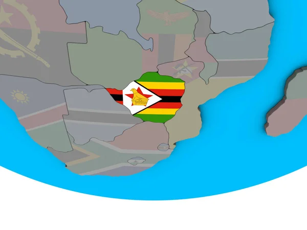Zimbabwe Met Ingesloten Nationale Vlag Eenvoudige Politieke Globe Illustratie — Stockfoto