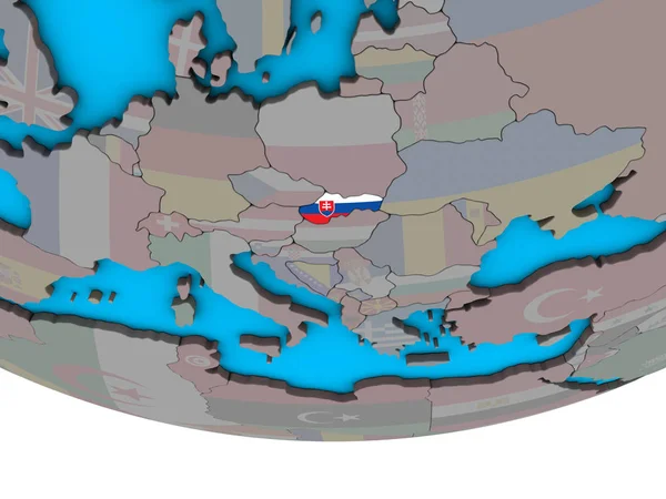 斯洛伐克在简单的政治3D 地球上嵌入国旗 — 图库照片