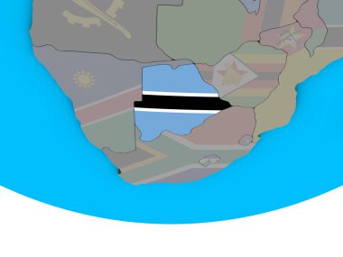 Botsvana basit siyasi 3d dünya üzerinde katıştırılmış ulusal bayrak ile. 3D çizim.