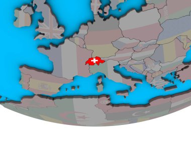 İsviçre ile basit siyasi 3d dünya üzerinde katıştırılmış ulusal bayrak. 3D çizim.