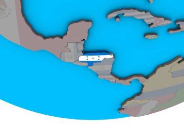 Honduras basit siyasi 3d dünya üzerinde katıştırılmış ulusal bayrak ile. 3D çizim.