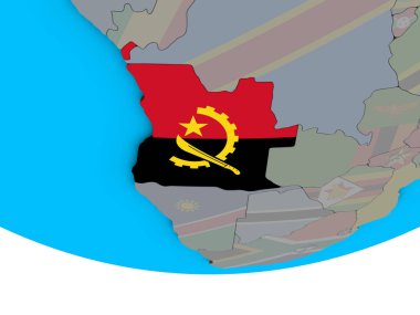Angola basit siyasi 3d dünya üzerinde katıştırılmış ulusal bayrak ile. 3D çizim.