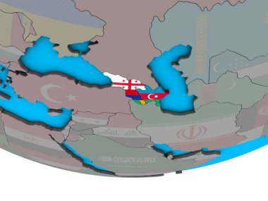 Basit siyasi 3d dünya üzerinde katıştırılmış ülke bayrakları ile Kafkasya. 3D çizim.