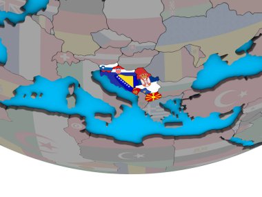 Basit siyasi 3d dünya üzerinde katıştırılmış ülke bayrakları ile eski Yugoslavya. 3D çizim.