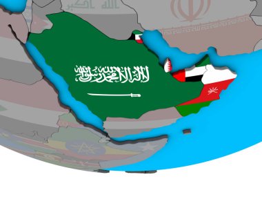Basit siyasi 3d dünya üzerinde katıştırılmış ülke bayrakları ile Ccasg ülke. 3D çizim.