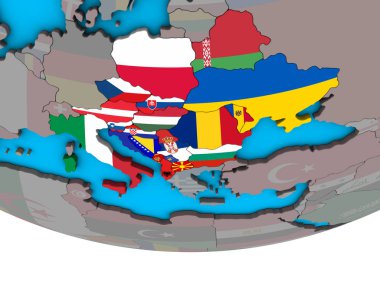 CEI ülkeler basit siyasi 3d dünya üzerinde katıştırılmış ülke bayrakları ile. 3D çizim.