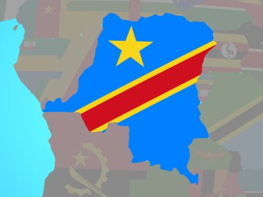 Kongo ile mavi siyasi dünya Ulusal bayrağını dem mümessili. 3D çizim.