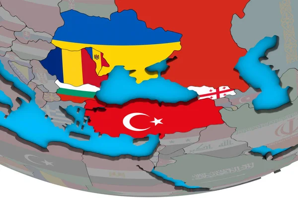 Region Morza Czarnego Osadzonych Flagi Narodowe Proste Globus Polityczny Ilustracja — Zdjęcie stockowe