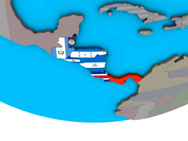 América Central Com Bandeiras Nacionais Embutidas Simples Globo Político Ilustração — Fotografia de Stock