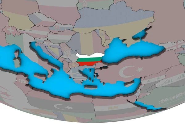 保加利亚在简单的政治3D 地球上嵌入国旗 — 图库照片