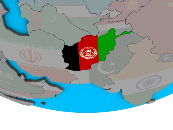 Afganistan Osadzonych Flagi Narodowej Proste Globus Polityczny Ilustracja — Zdjęcie stockowe