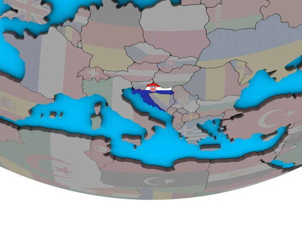 Kroatien Med Inbäddade Flagga Enkla Politiska Klot Illustration — Stockfoto