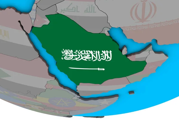 Arabie Saoudite Avec Drapeau National Intégré Sur Simple Globe Politique — Photo