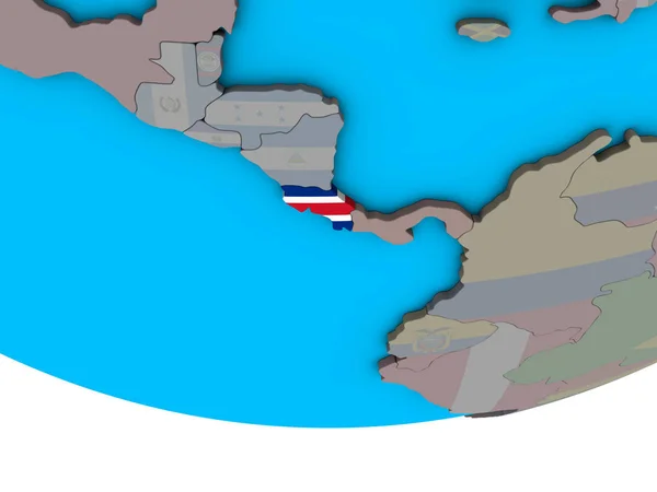 Kostarika Vloženými Státní Vlajka Jednoduché Politické Glóbu Obrázek — Stock fotografie