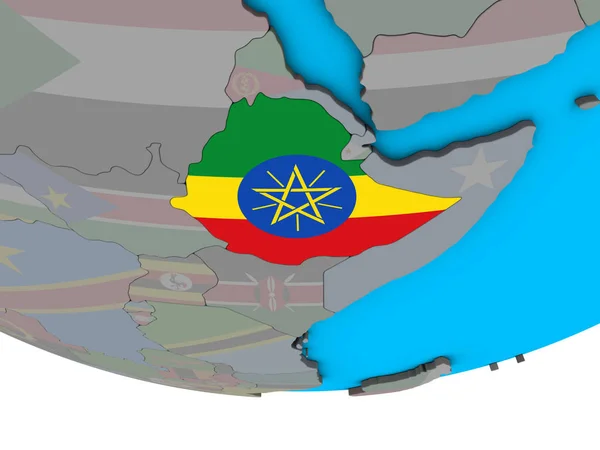 Etiopien Med Inbäddade Flagga Enkla Politiska Klot Illustration — Stockfoto