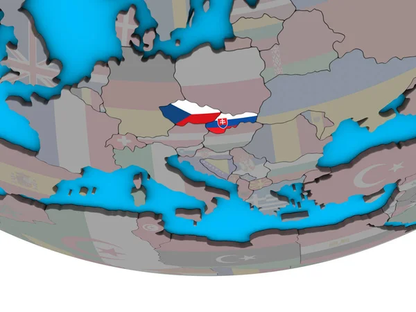 前捷克斯洛伐克在简单的政治3D 地球上嵌入国旗 — 图库照片