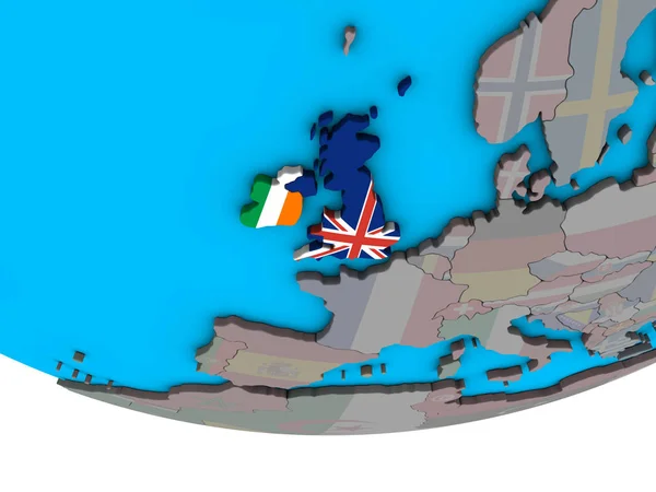 Brittiska Öarna Med Inbäddade Nationsflaggor Enkla Politiska Klot Illustration — Stockfoto